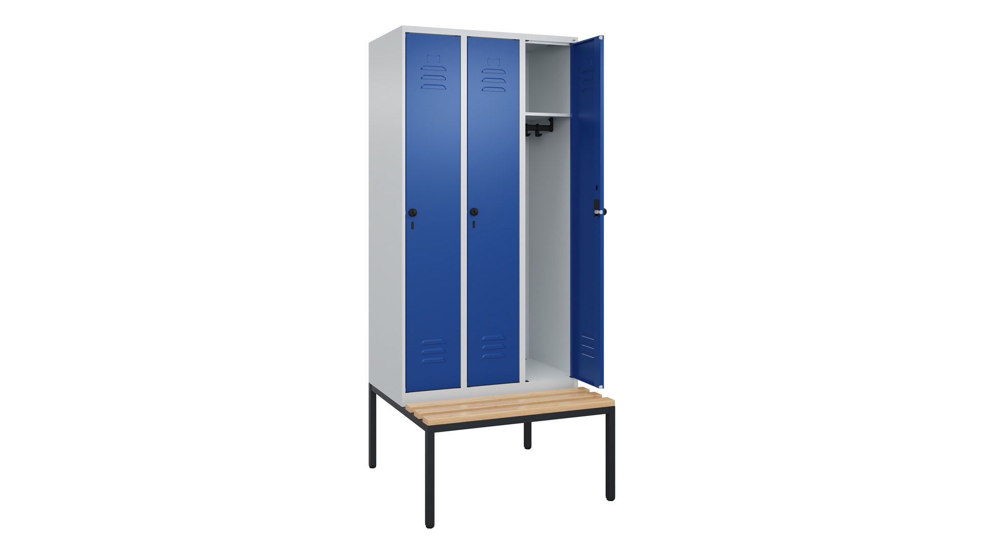 Spind - Garderobenschrank, Breite 90 cm, Höhe 212 cm, Tiefe 50 cm, 3 Abteile