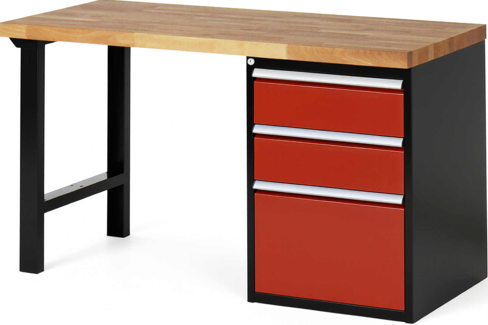 RAU Werkbank schwarz - rot - Breite 150 cm - Tiefe 70 cm - Höhe 89 cm - Buche-Massiv Arbeitsplatte 40 mm