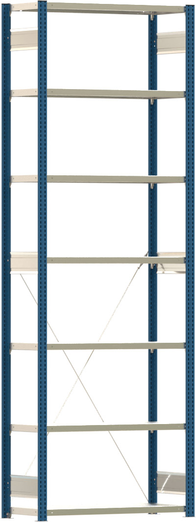 Fachbodenregal BERT - Breite: 100,5 cm - Tiefe: 40 cm - Höhe: 300 cm - 7 Böden - Grundregal