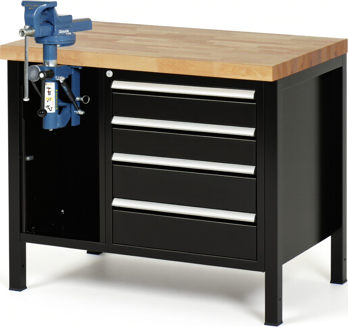 RAU Werkbank schwarz - Breite 100 cm - Tiefe 70 cm - Höhe 84 cm - Buche-Massiv Arbeitsplatte 40 mm