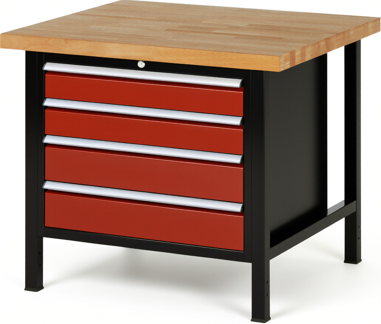 Werkbank Modell 8262 schwarz-rot, BxTxH 1000x900x840 mm,  Buche-Massiv Arbeitsplatte 40 mm,  4 Schubladen mit  Vollauszug 100 % und  SoftClosing