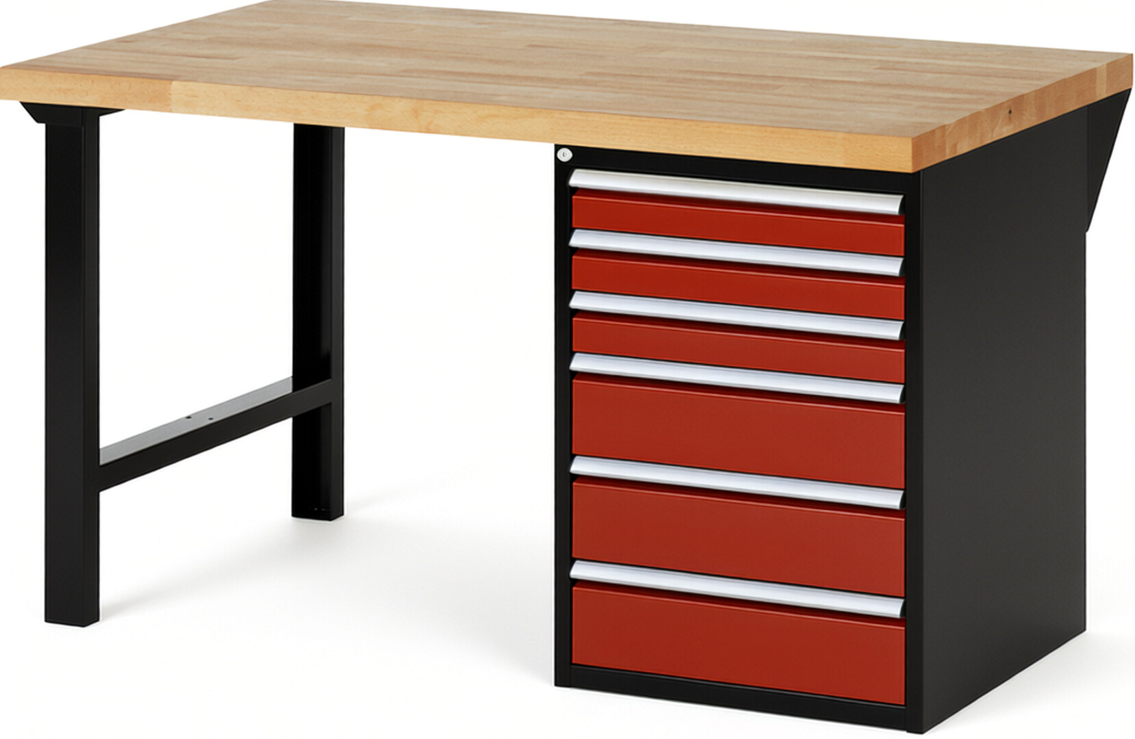 RAU Werkbank schwarz - rot - Breite 150 cm - Tiefe 90 cm - Höhe 89 cm - Buche-Massiv Arbeitsplatte 40 mm