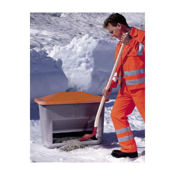 Streugutbehälter für Streusalz, Winterstreumittel, Futtermittel, mit Entnahmeöffnung, 1.100 l Volumen, 1.010 x 1.630 x 1.210 mm (HxBxT), grau/orange