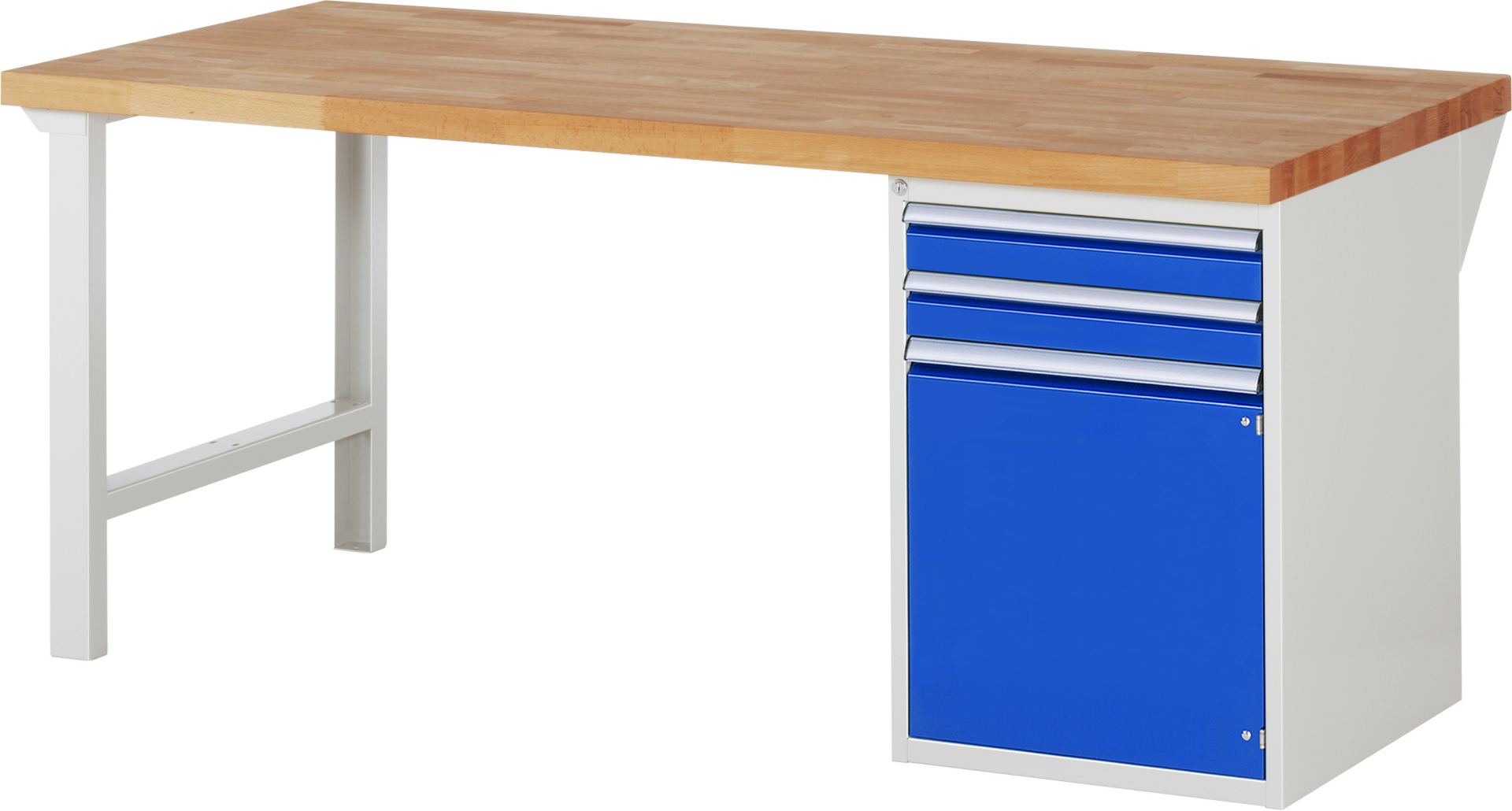 Werkbank Modell 7503 rot - schwarz, BxTxH 2000x900x890 mm,  Buche-Massiv Arbeitsplatte 40 mm,  2 Schubladen mit  Auszug 90 %