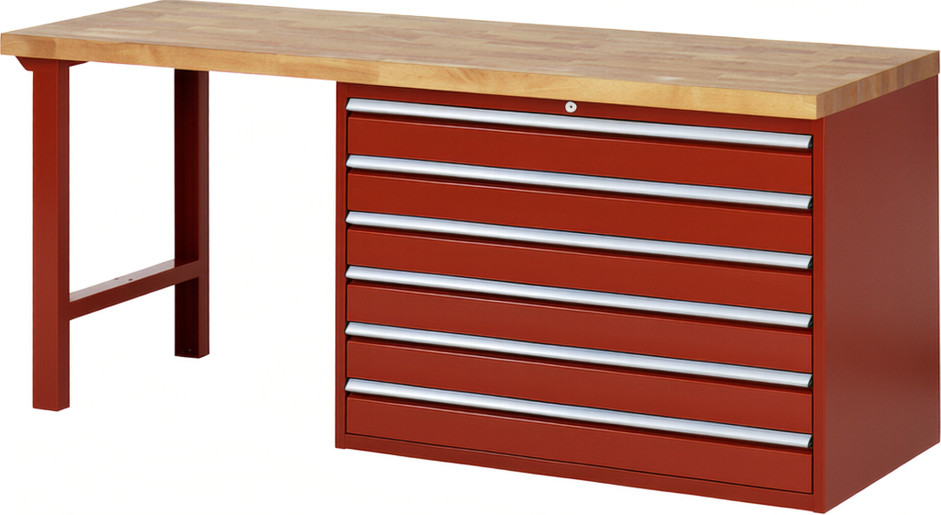 RAU Werkbank rot - Breite 200 cm - Tiefe 70 cm - Höhe 84 cm - Buche-Massiv Arbeitsplatte 40 mm