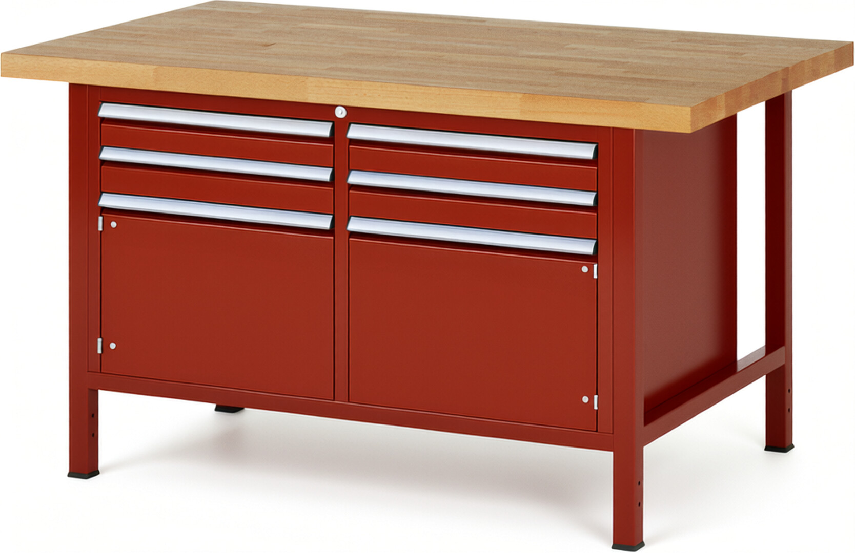 RAU Werkbank rot - Breite 150 cm - Tiefe 90 cm - Höhe 84 cm - Buche-Massiv Arbeitsplatte 40 mm