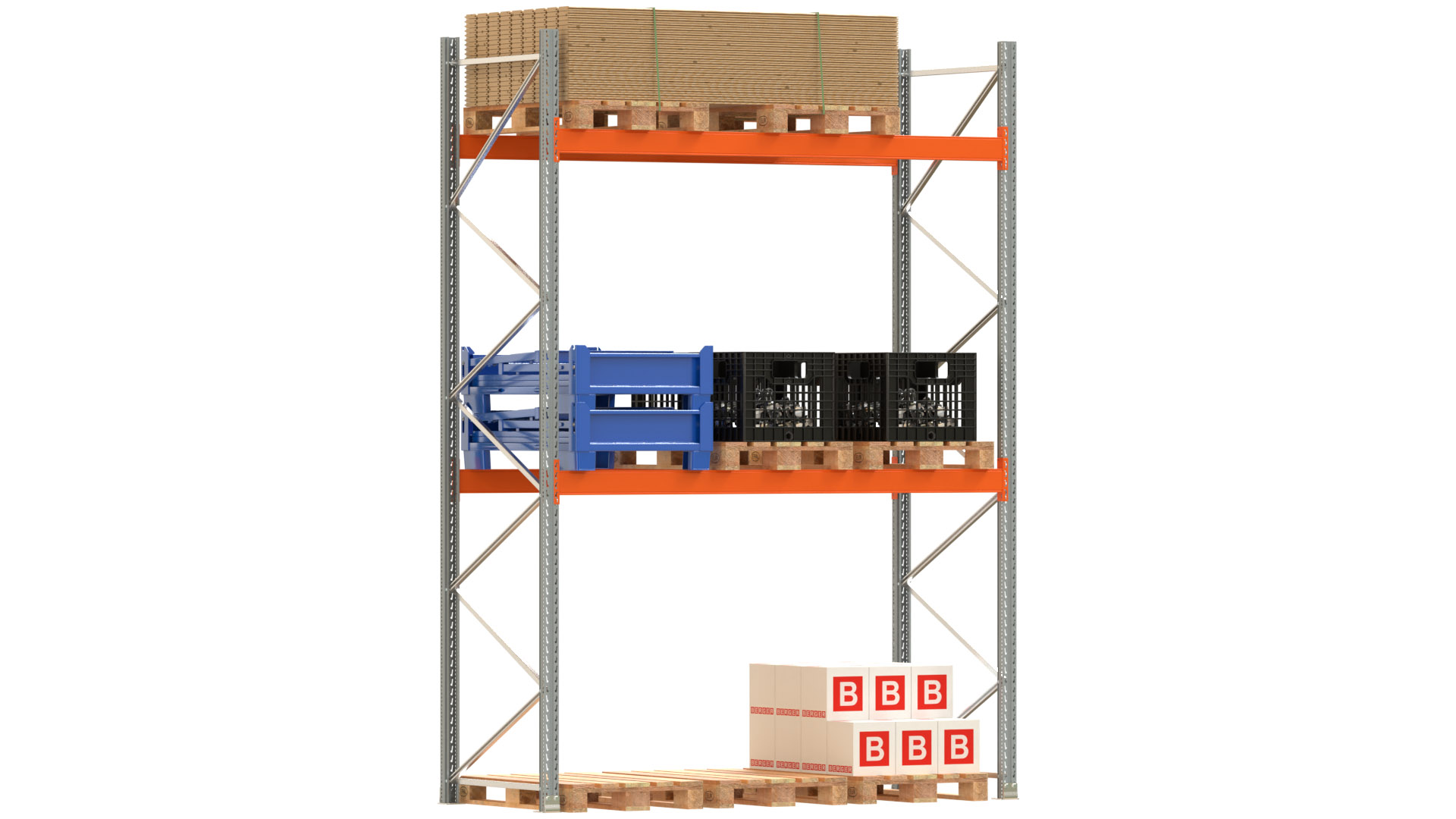 Palettenregal ARTUS - Breite 287 cm - Höhe 400 cm - Tiefe 110 cm - 2 Träger-Ebenen - Fachlast 3000 kg - 9 Palettenstellplätze