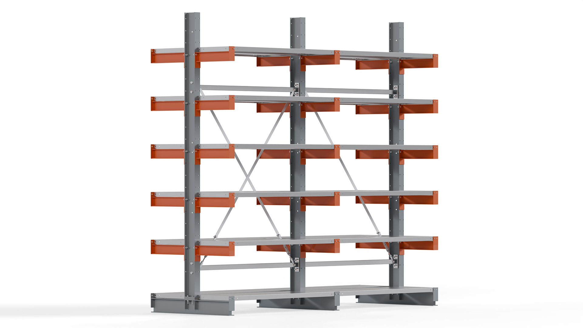 Kragarmregal KARL basic - lackiert - Breite: 256 cm - Höhe: 250 cm - Tiefe: 40 cm - Traglast je Kragarm: 1100 kg - beidseitig