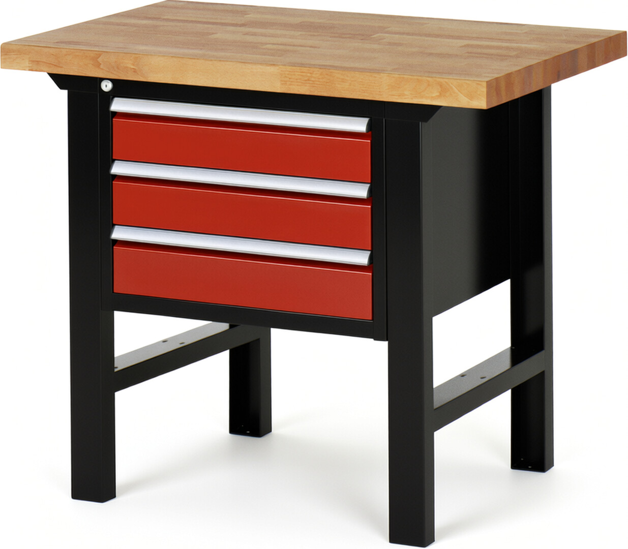 RAU Werkbank schwarz - rot - Breite 100 cm - Tiefe 70 cm - Höhe 84 cm - Buche-Massiv Arbeitsplatte 40 mm