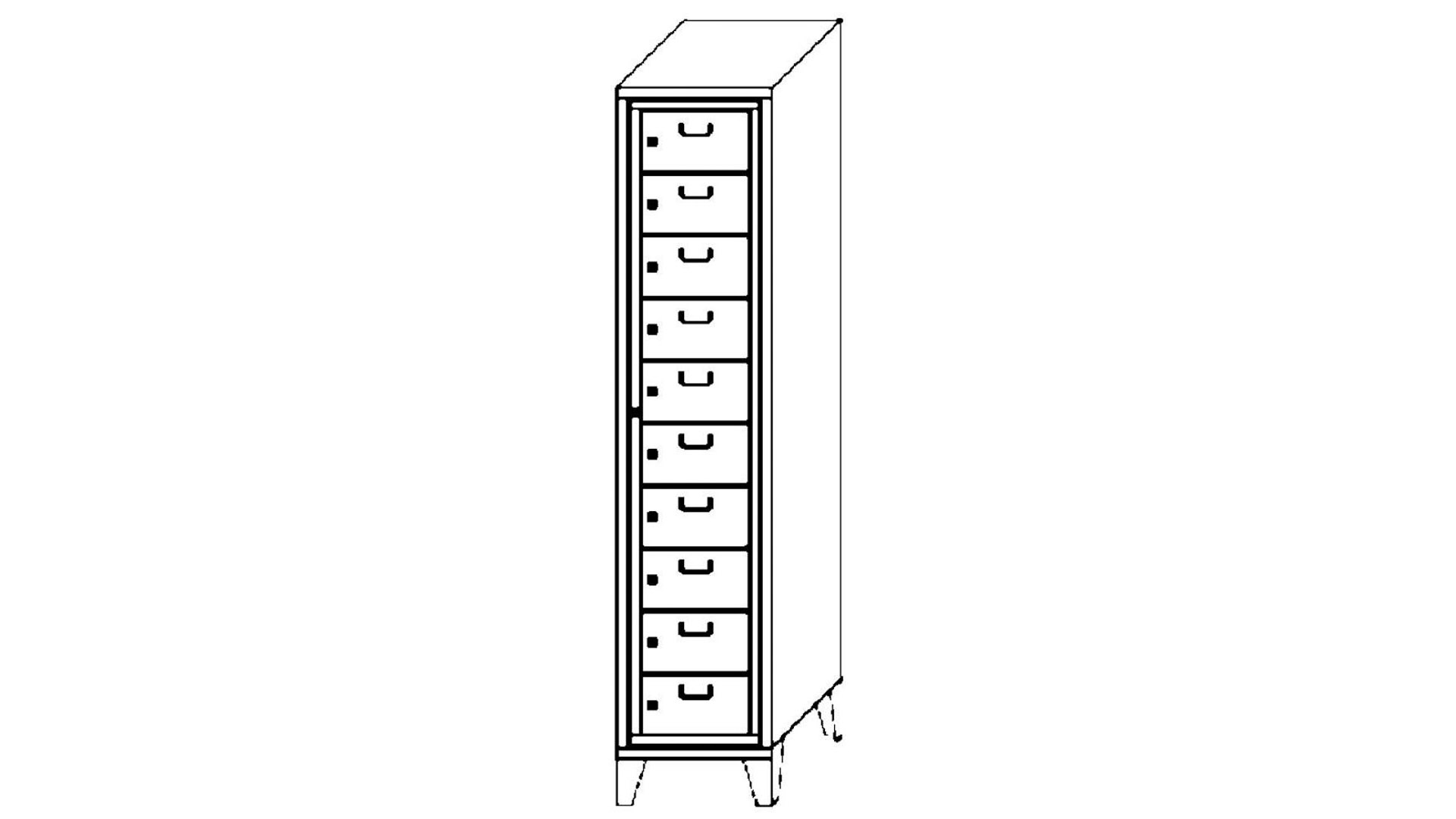 Wäscheschrank / Wäscheverteilschrank - 10 Fächer a 315 mm - 1.850x400x500 mm (HxBxT) - Füße - Zylinderschloss - enzianblau