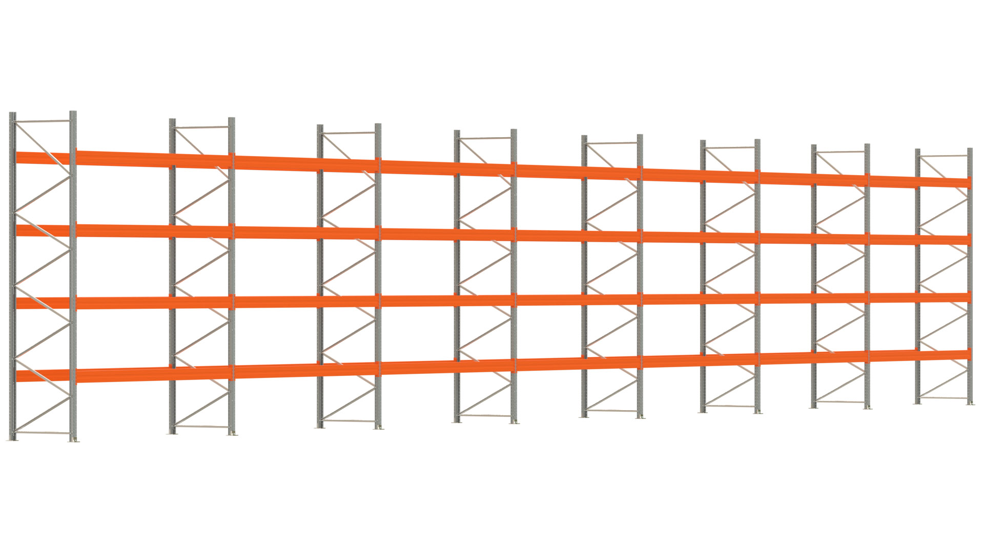 Palettenregal ARTUS - Breite 2588 cm - Höhe 450 cm - Tiefe 110 cm - Fachlast 2400 kg - 140 Palettenstellplätze