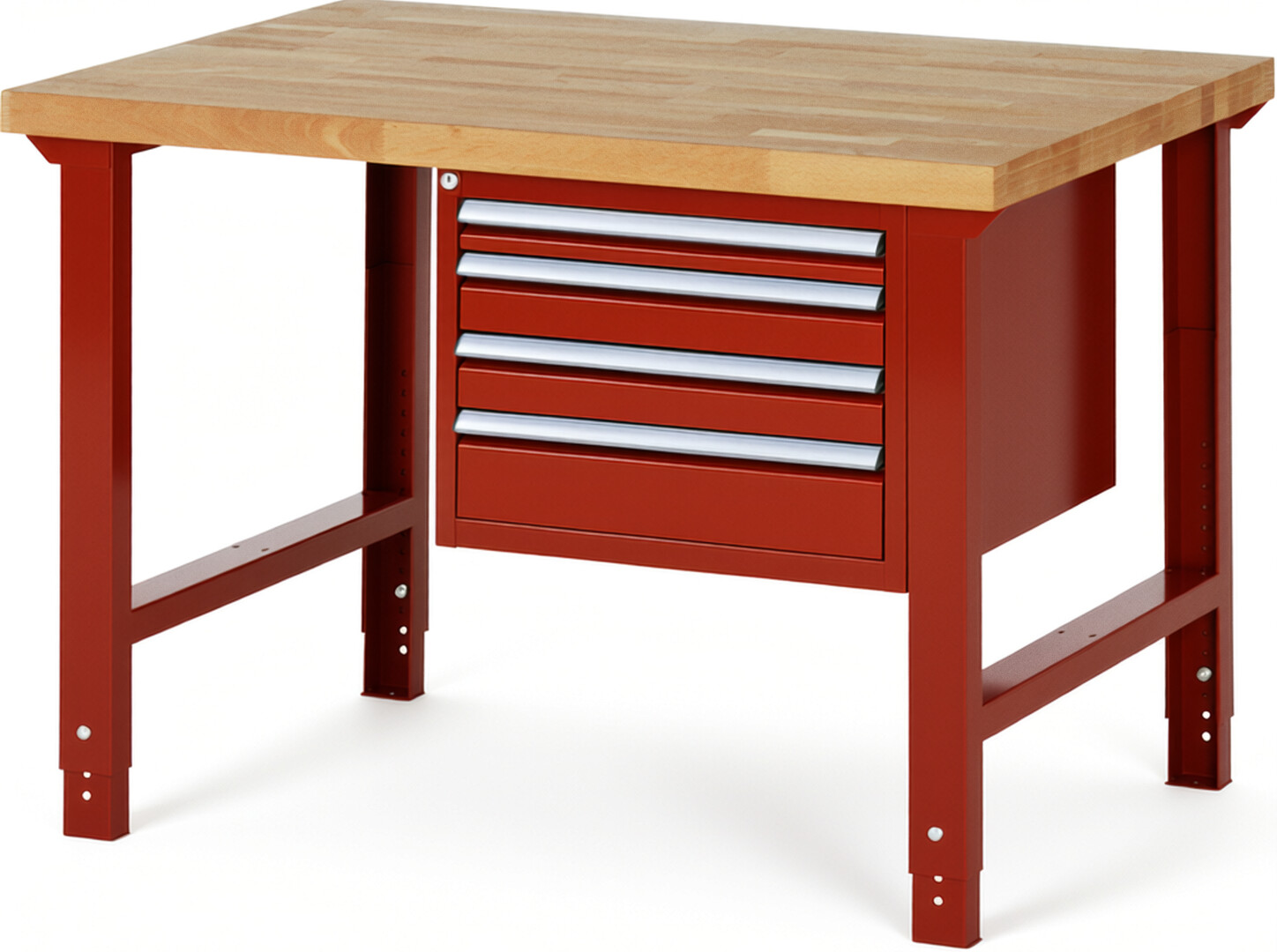 RAU Werkbank rot - Breite 125 cm - Tiefe 90 cm - Höhe 114 cm - Buche-Massiv Arbeitsplatte 40 mm