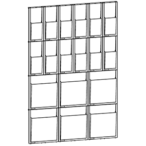 Wand-Prospekthalter, Wand-Display, 6xDIN A4 + 12x1/3 DIN A4, BxTxH 852x59x1304 mm, glasklar, inkl. Montageschiene + Befestigungsmaterial