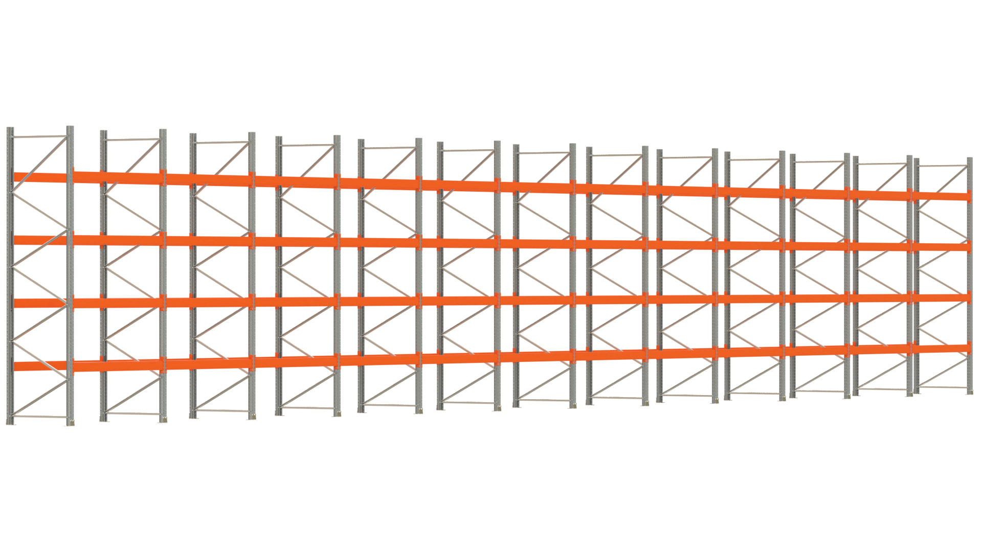 Palettenregal ARTUS - Breite 2390,5 cm - Höhe 400 cm - Tiefe 110 cm - Fachlast 2000 kg - 120 Palettenstellplätze