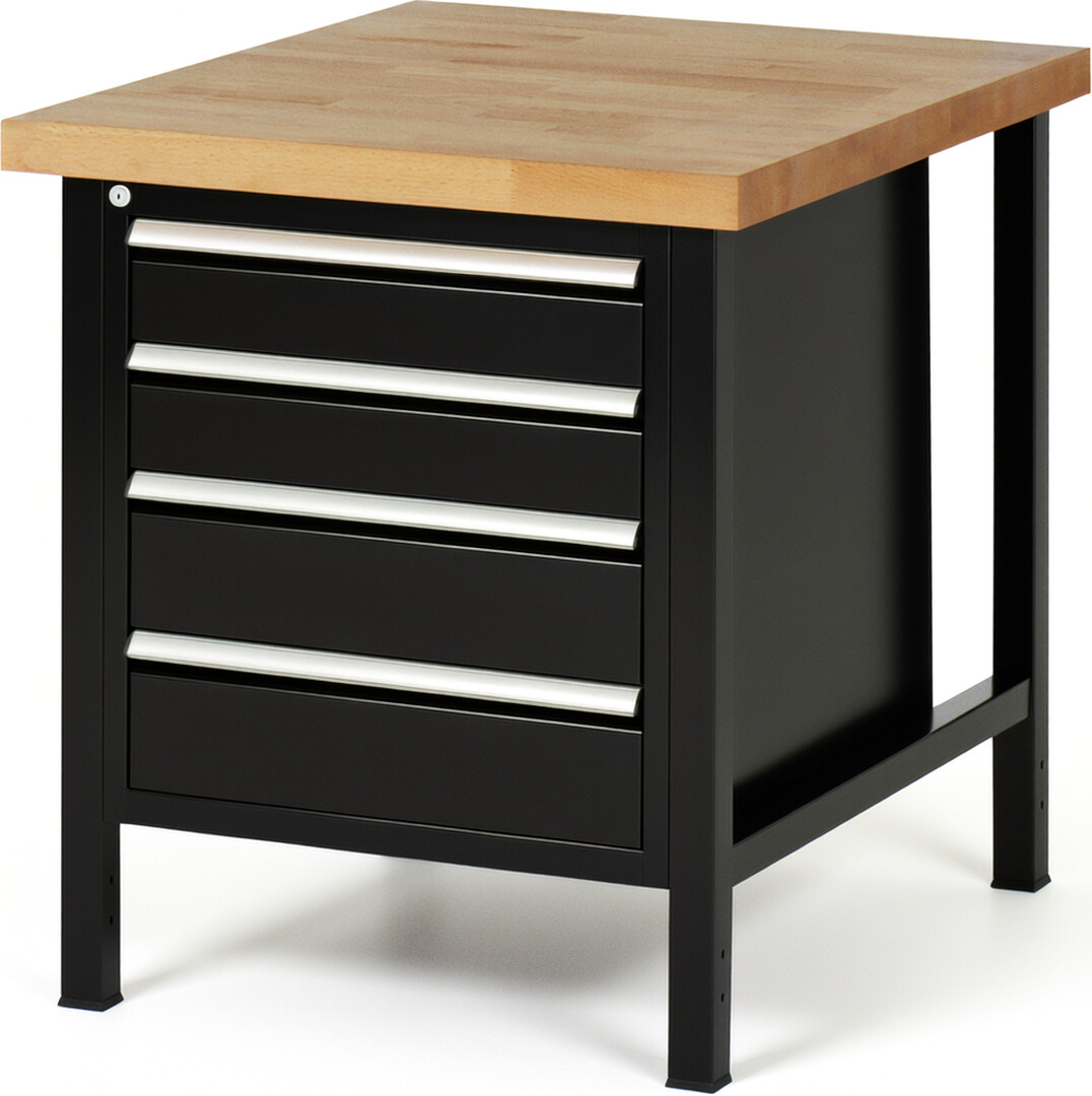 RAU Werkbank schwarz - Breite 75 cm - Tiefe 90 cm - Höhe 84 cm - Buche-Massiv Arbeitsplatte 40 mm