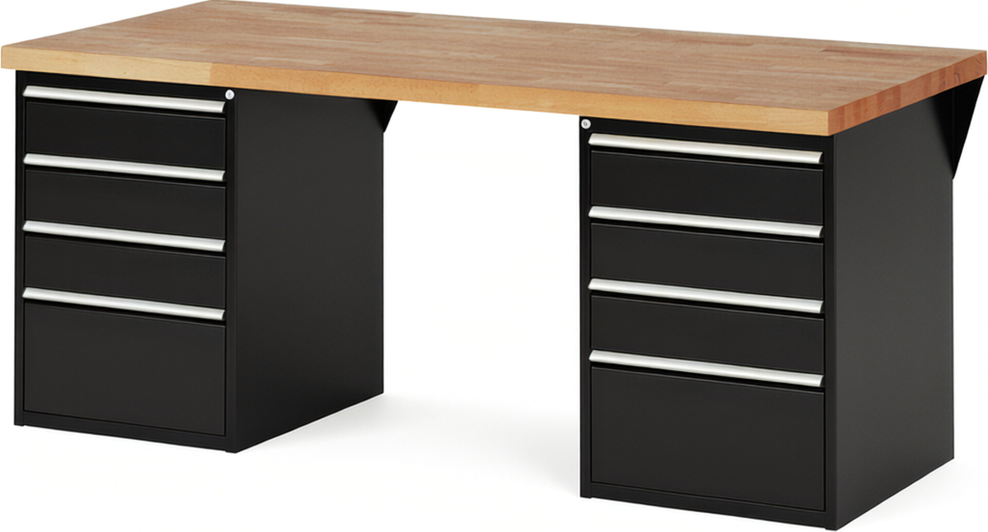 RAU Werkbank schwarz - Breite 200 cm - Tiefe 90 cm - Höhe 84 cm - Buche-Massiv Arbeitsplatte 40 mm