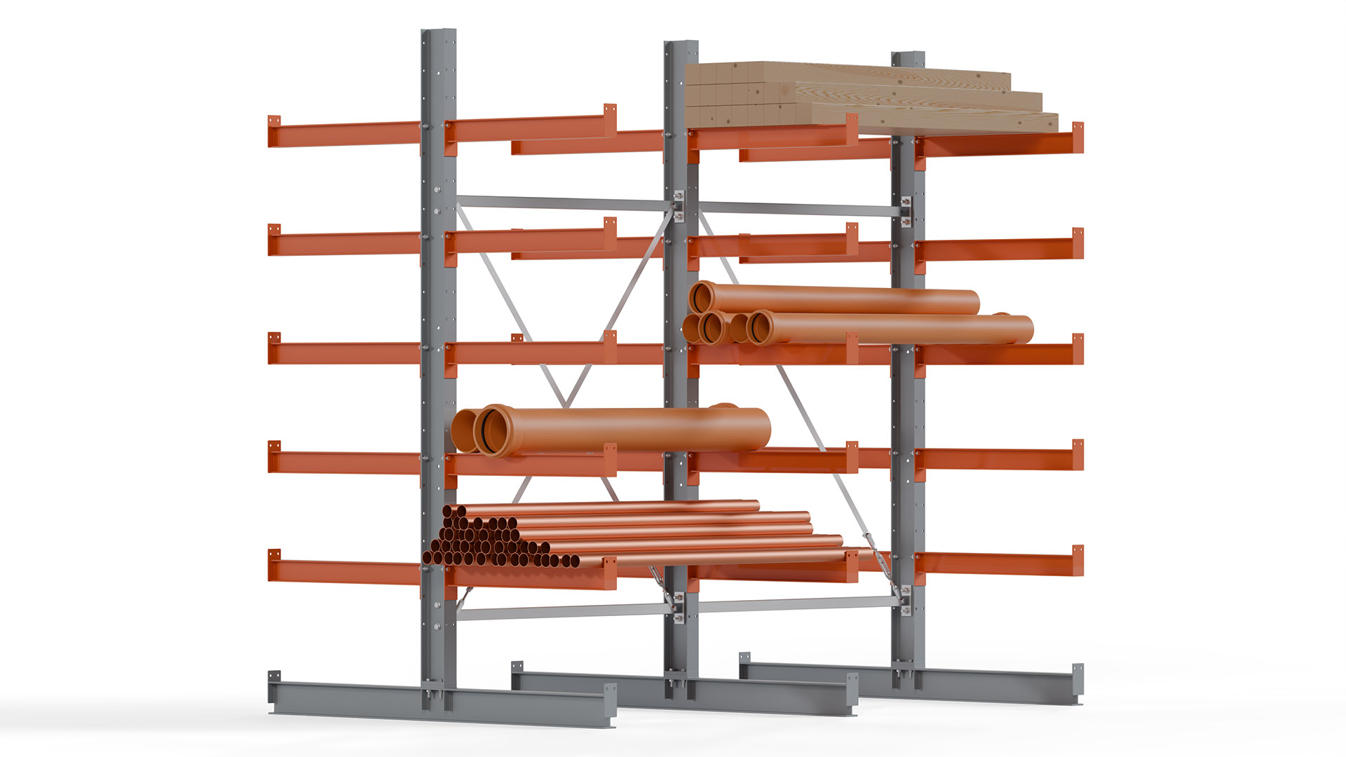 Kragarmregal KARL basic - lackiert - Breite: 256 cm - Höhe: 250 cm - Tiefe: 80 cm - Traglast je Kragarm: 550 kg - beidseitig