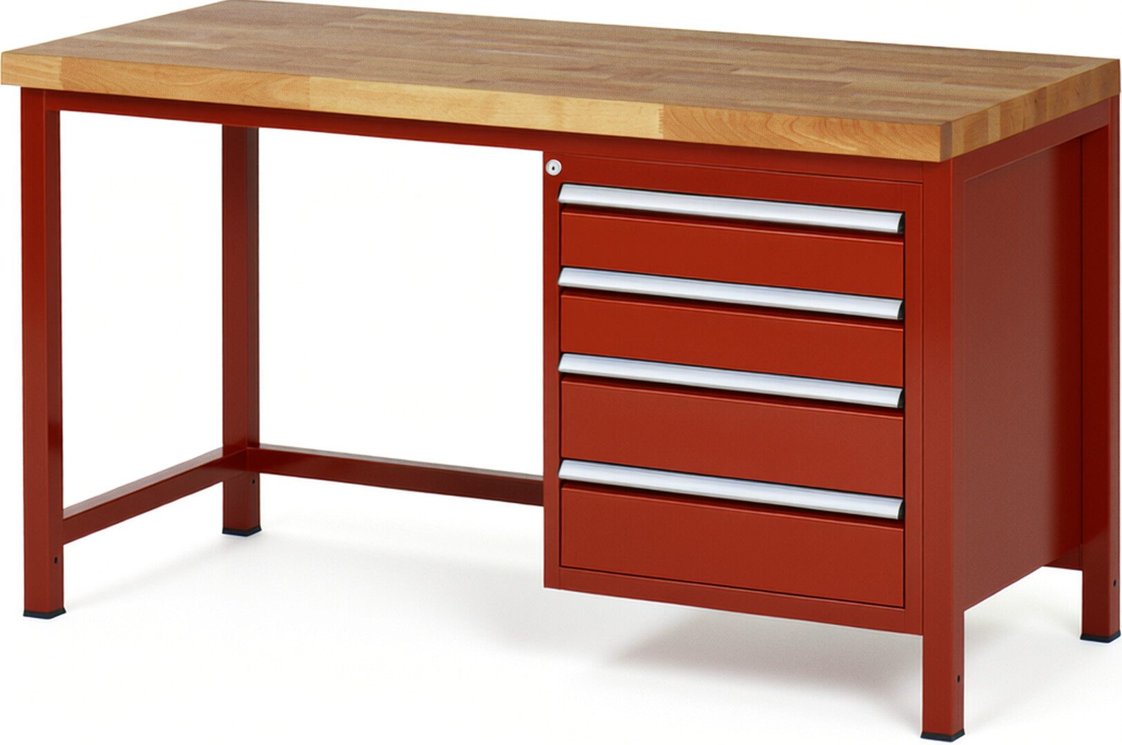 Werkbank Modell 8162 rot, BxTxH 1500x700x840-1040 mm,  Buche-Massiv Arbeitsplatte 40 mm,  4 Schubladen mit  Auszug 90 %
