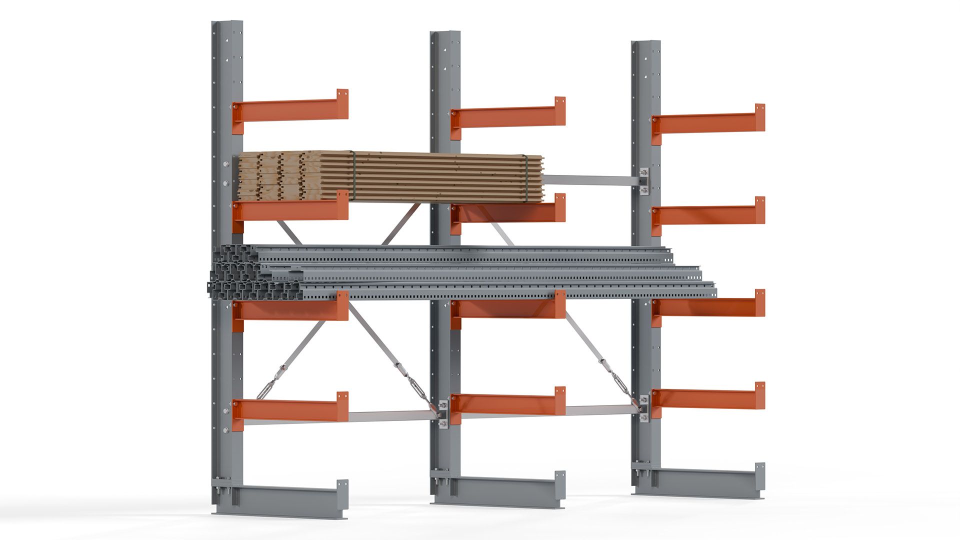 Kragarmregal KARL basic - lackiert - Breite: 256 cm - Höhe: 200 cm - Tiefe: 60 cm - Traglast je Kragarm: 730 kg - einseitig
