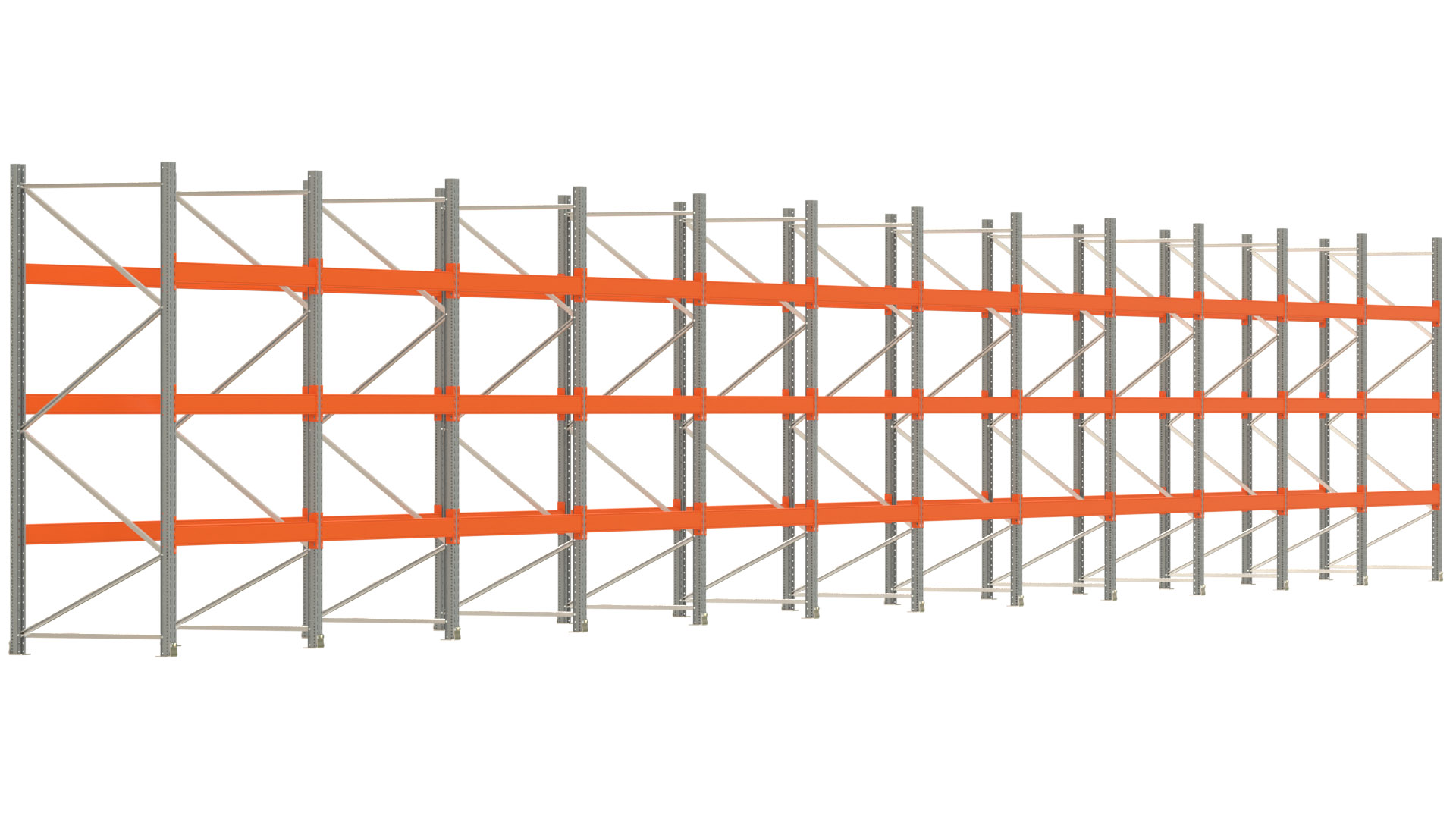 Palettenregal ARTUS - Breite 2390,5 cm - Höhe 300 cm - Tiefe 110 cm - Fachlast 3000 kg - 96 Palettenstellplätze