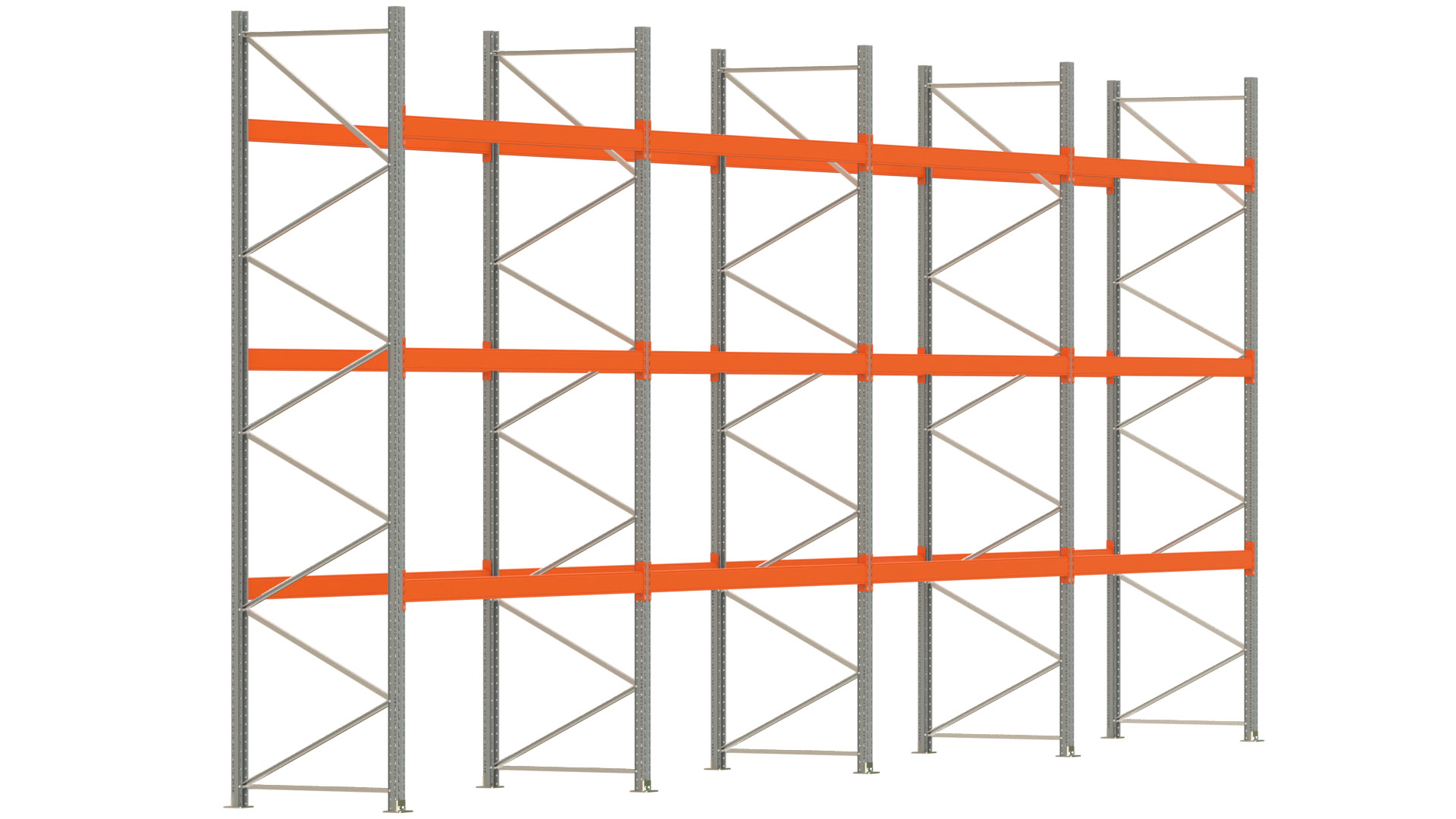 Palettenregal ARTUS - Breite 1122,5 cm - Höhe 450 cm - Tiefe 110 cm - 3 Träger-Ebenen - max. Fachlast 3000 kg - 48 Palettenstellplätze