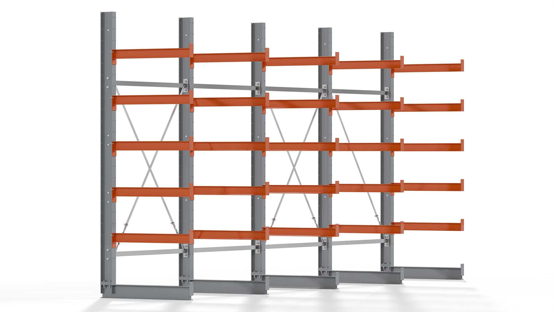 Kragarmregal KARL basic - lackiert - Breite: 512 cm - Höhe: 250 cm - Tiefe: 80 cm - Traglast je Kragarm: 550 kg - einseitig