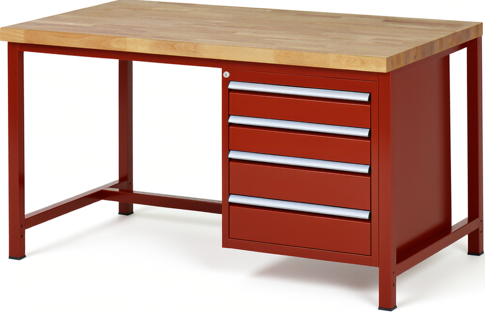 RAU Werkbank rot - Breite 150 cm - Tiefe 90 cm - Höhe 84 cm - Buche-Massiv Arbeitsplatte 40 mm