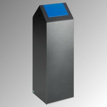 Selbstlöschender Wertstoffsammler - Kopfteil spitz - 89 l - antik-silber/blau - Höhe 1.045 mm - Abfallbehälter