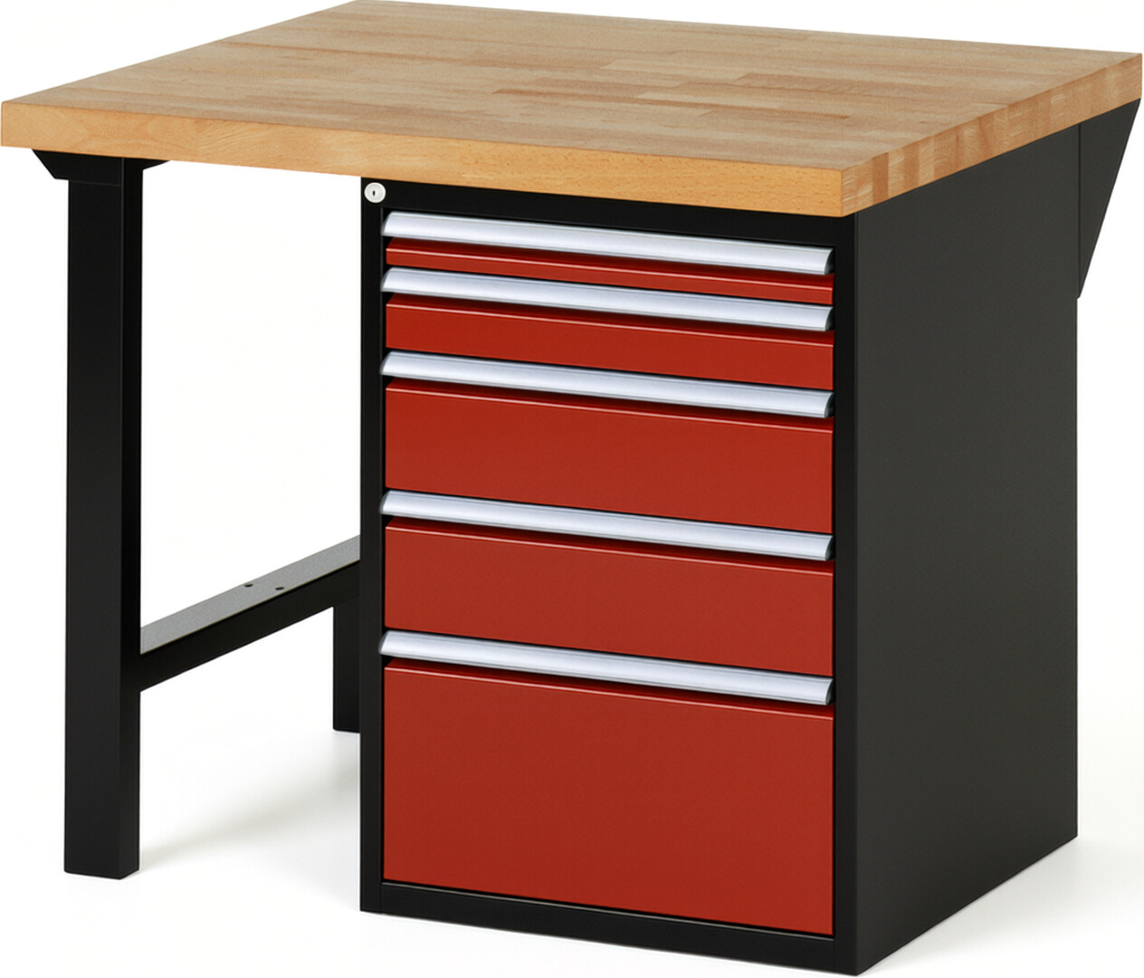 RAU Werkbank schwarz - rot - Breite 100 cm - Tiefe 90 cm - Höhe 84 cm - Buche-Massiv Arbeitsplatte 40 mm