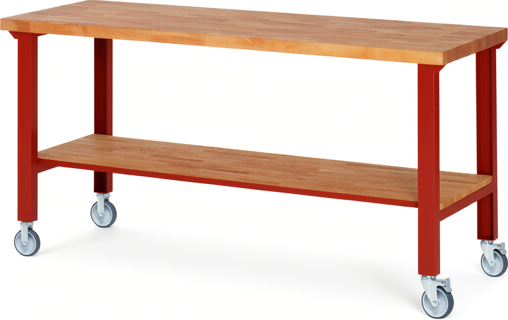 RAU Werkbank rot - Breite 200 cm - Tiefe 70 cm - Höhe 100 cm - Buche-Massiv Arbeitsplatte 40 mm