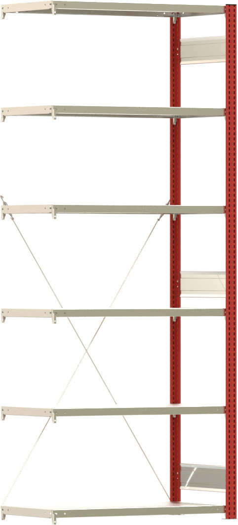 Fachbodenregal BERT - Breite: 100,5 cm - Tiefe: 50 cm - Höhe: 250 cm - 6 Böden - Anbauregal