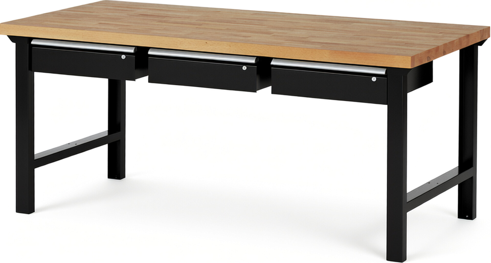 RAU Werkbank schwarz - Breite 200 cm - Tiefe 90 cm - Höhe 84 cm - Buche-Massiv Arbeitsplatte 40 mm