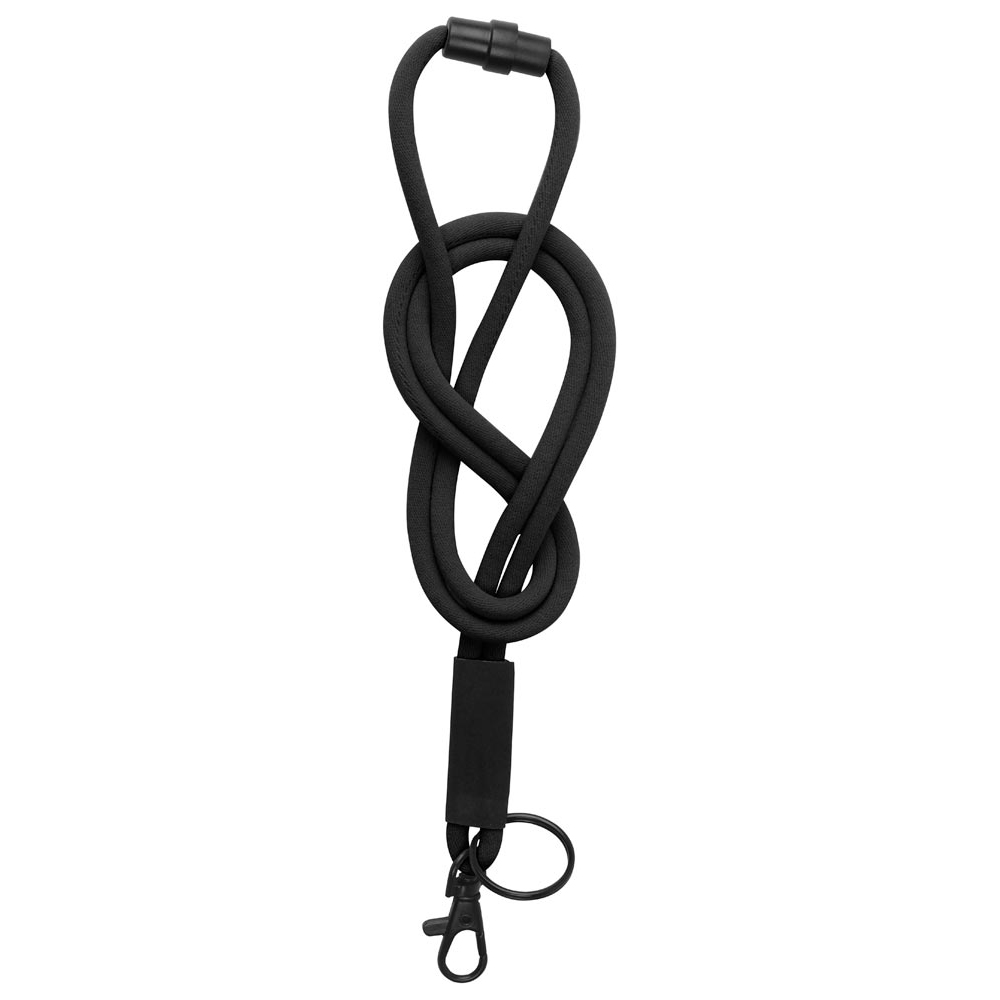 Umhängeband rund, Polyester, 460 mm lang, mit Karabinerhaken + Schlüsselring, schwarz, VE 30 Stück