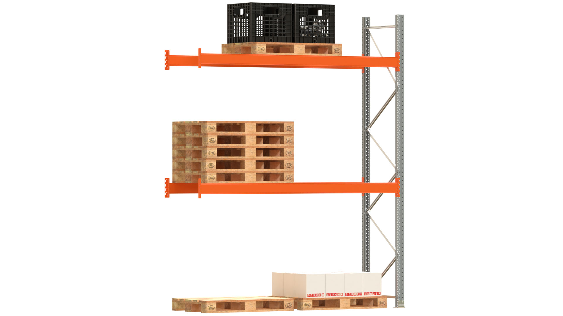 Palettenregal ARTUS - Anbaufeld - Breite 278,5 cm - Höhe 350 cm - Tiefe 80 cm - 2 Träger Ebenen