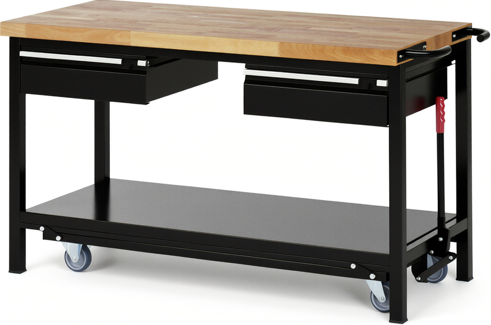 RAU Werkbank schwarz - Breite 150 cm - Tiefe 70 cm - Höhe 88 cm - Buche-Massiv Arbeitsplatte 40 mm