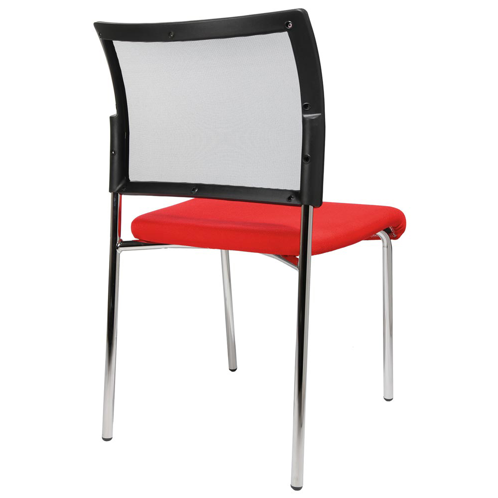 Stapelstuhl, Sitz-BxTxH 480x450x430 mm, Gesamthöhe 830 mm, 4-Fuß-Gestell verchromt, Netzrücken schwarz, Sitzpolster schwarz/rot, VE 2 Stück