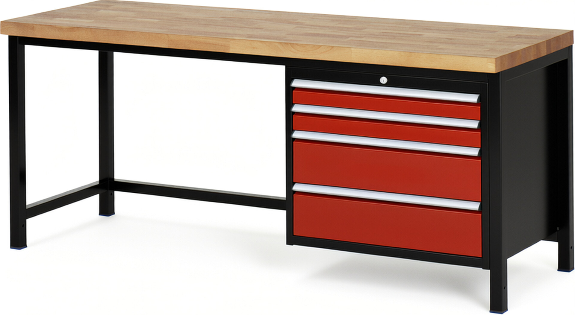 RAU Werkbank schwarz - rot - Breite 200 cm - Tiefe 70 cm - Höhe 84 cm - Buche-Massiv Arbeitsplatte 40 mm