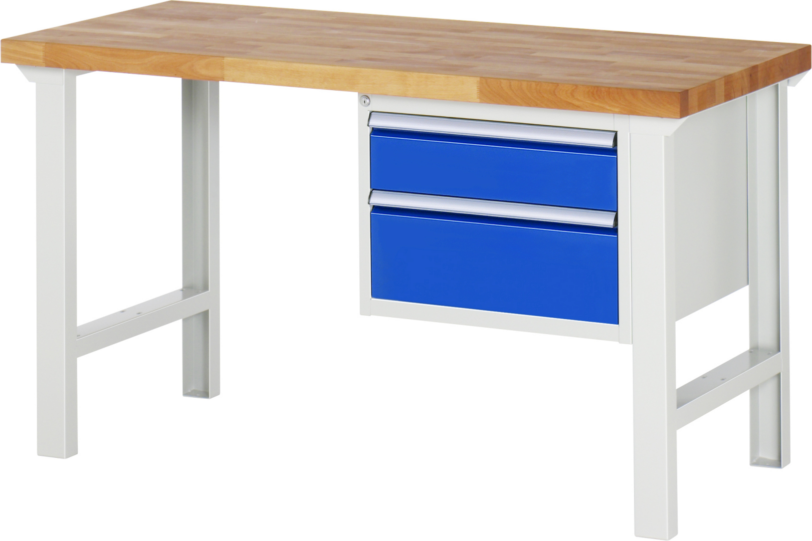 Werkbank Modell 7123 rot - schwarz, BxTxH 1500x700x840 mm,  Buche-Massiv Arbeitsplatte 40 mm,  2 Schubladen mit  Vollauszug 100 % und  SoftClosing