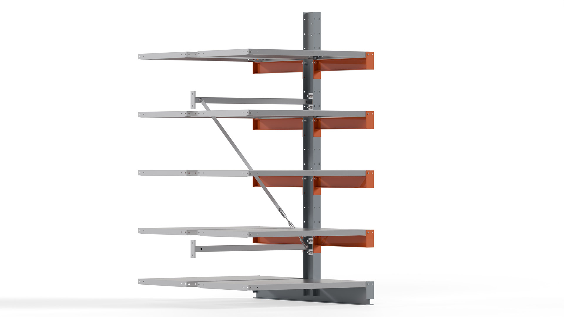 Kragarmregal KARL basic - Anbaufeld - Breite: 100 cm - Höhe: 200 cm - Tiefe: 132 cm - Traglast je Arm: 730 kg - doppelseitig