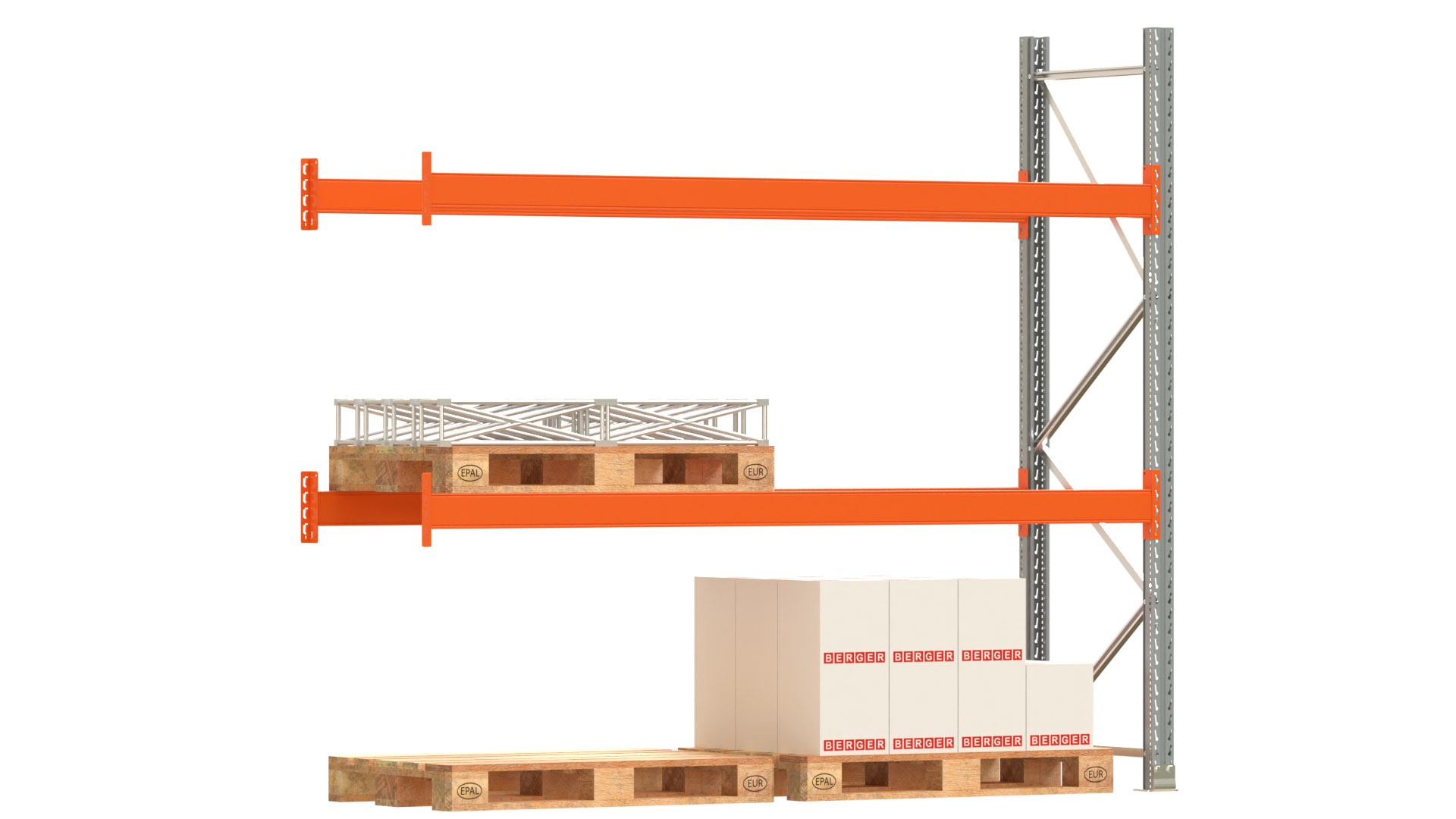 Palettenregal ARTUS - Anbaufeld - Breite 278,5 cm - Höhe 250 cm - Tiefe 80 cm - 2 Träger Ebenen