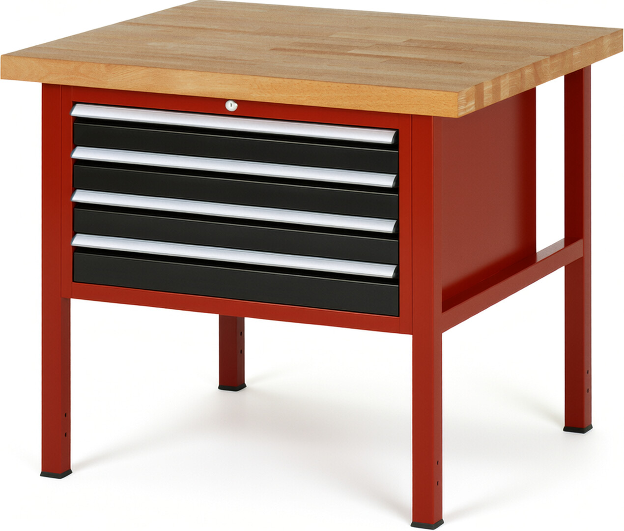 Werkbank Modell 8233 rot - schwarz, BxTxH 1000x900x840-1040 mm,  Buche-Massiv Arbeitsplatte 40 mm,  4 Schubladen mit  Vollauszug 100 % und  SoftClosing