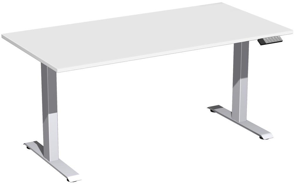 Schreibtisch, elektr. höhenverstellbar, BxTxH 1600x800x630-1280 mm, Melamin-Platte 25 mm, lichtgrau/silber