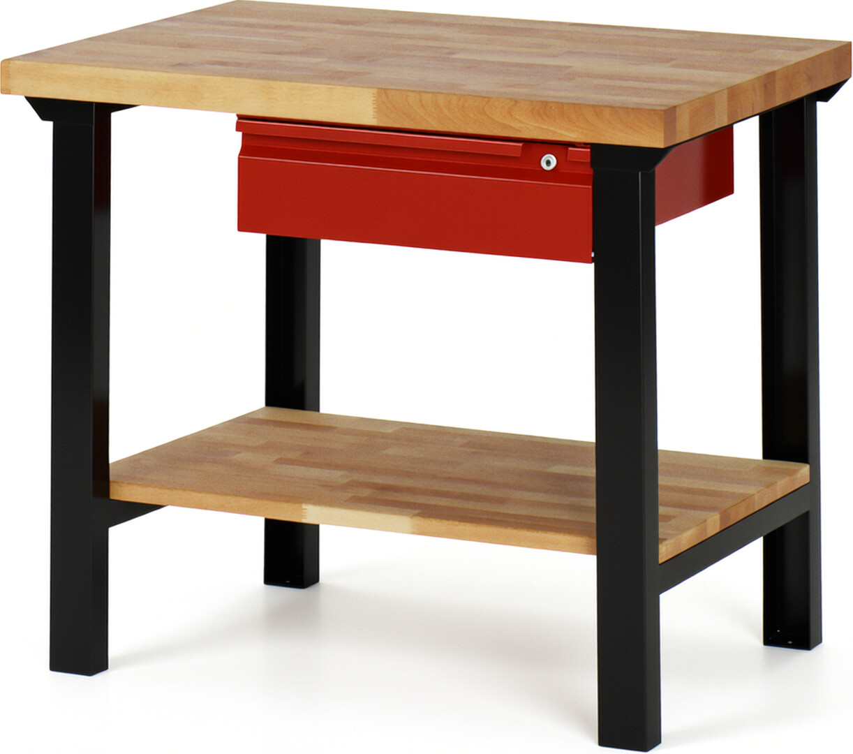 RAU Werkbank schwarz - rot - Breite 100 cm - Tiefe 70 cm - Höhe 84 cm - Buche-Massiv Arbeitsplatte 40 mm