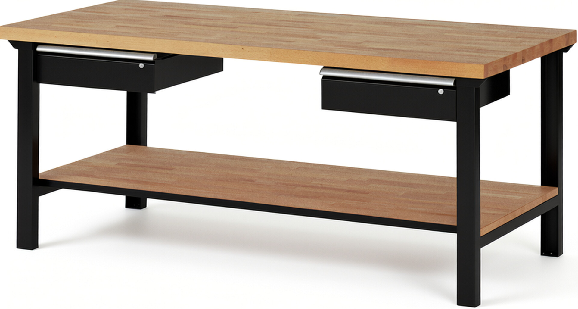 RAU Werkbank schwarz - Breite 200 cm - Tiefe 90 cm - Höhe 84 cm - Buche-Massiv Arbeitsplatte 40 mm