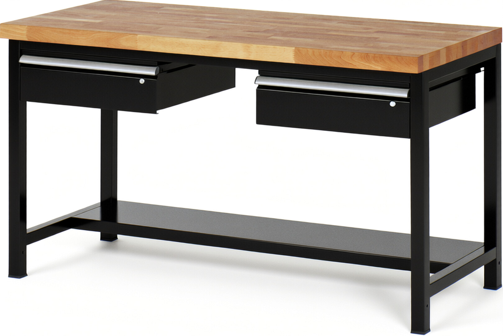 RAU Werkbank schwarz - Breite 150 cm - Tiefe 90 cm - Höhe 104 cm - Buche-Massiv Arbeitsplatte 40 mm