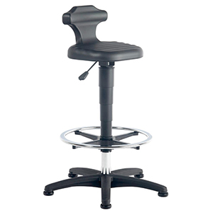 Arbeitsdrehstuhl mit Sicherheitsgasfeder, Sitz SoftTouch PU-Schaum, schwarz, mit Gleitern + Fußring, Sitz Höhe 510-780 mm