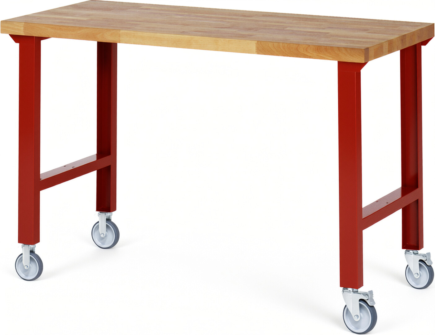 Fahrbare Werkbank Modell 7000 rot, BxTxH 1500x700x1000 mm,  Buche-Massiv Arbeitsplatte 40 mm