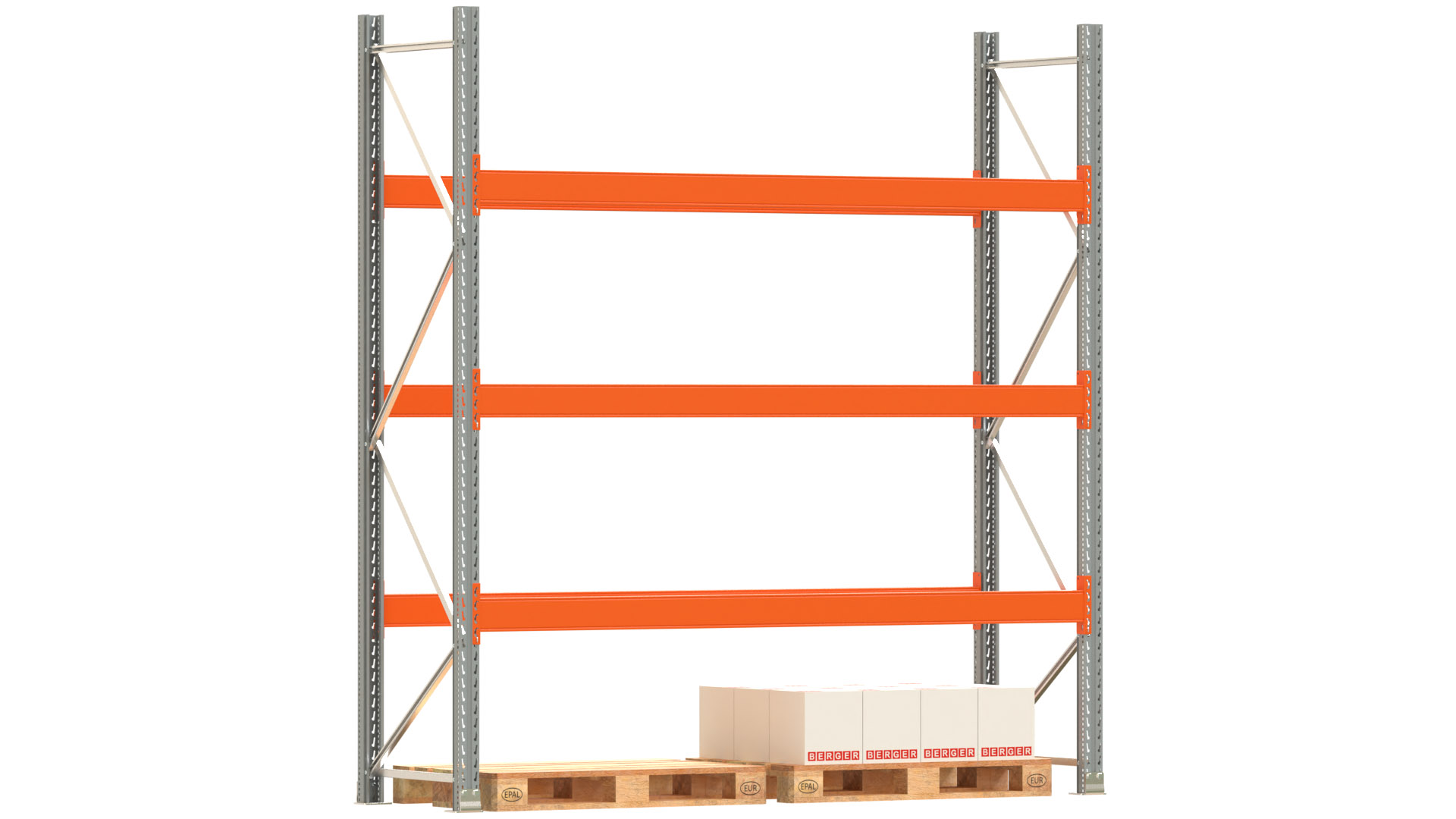 Palettenregal ARTUS - Breite 287 cm - Höhe 300 cm - Tiefe 80 cm - 3 Träger-Ebenen - Fachlast 3000 kg - 8 Palettenstellplätze