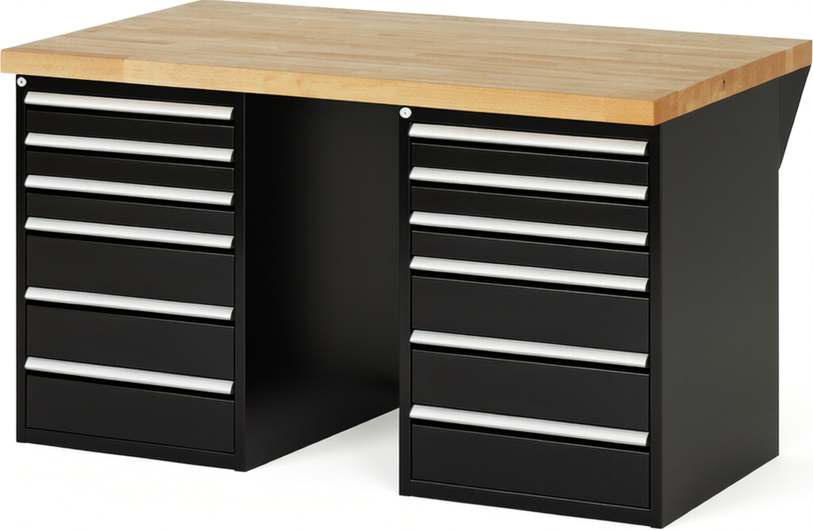 RAU Werkbank schwarz - Breite 150 cm - Tiefe 90 cm - Höhe 89 cm - Buche-Massiv Arbeitsplatte 40 mm