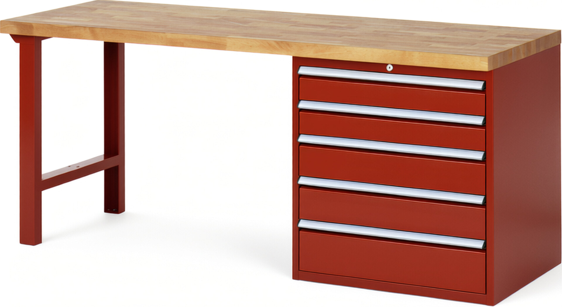 RAU Werkbank rot - Breite 200 cm - Tiefe 70 cm - Höhe 84 cm - Buche-Massiv Arbeitsplatte 40 mm